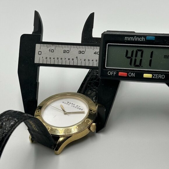 Marc By Marc Jacobs Blade Watch Women Gold Tone Black Band New Battery 9" - Picture 12 of 15